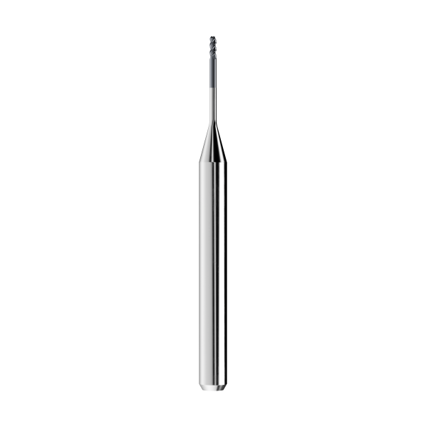 solid carbide ballnose end mill Ø1mm, optimized for machining zirconium oxide